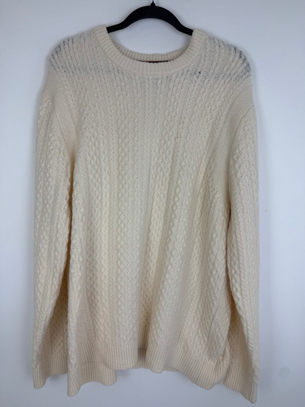 NWT Free Assembly Mens Fishermen Cable-Knit Cozy Cream Long Sleeve Sweater XL